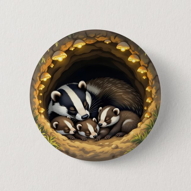 Niedliche Badger Family Napping Button (Vorderseite)