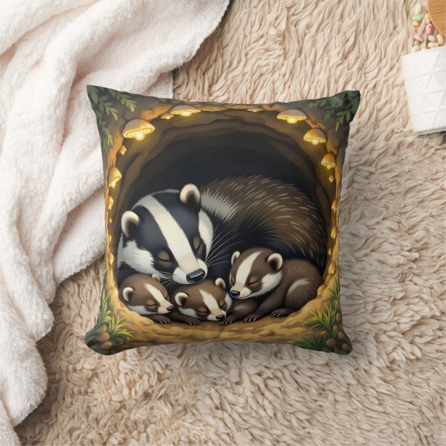 Niedliche Badger Family Napping Kissen (Decke)