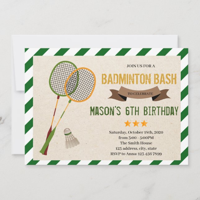 Niedliche Badminton-Party Einladung (Vorderseite)