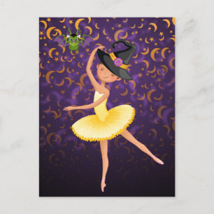 Niedliche Ballerina Halloween Bat and Moons Ballet Postkarte