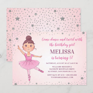 Niedliche Ballerina Rosa Silberstars Girl Einladung