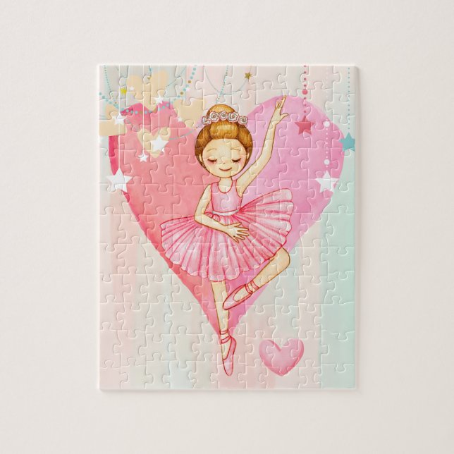Niedliche Ballerina Stars und Hearts Jigsaw Puzzle (Vertikal)