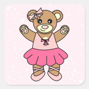 Niedliche Ballerina Tanz Teddy Bear - Rosa Quadratischer Aufkleber