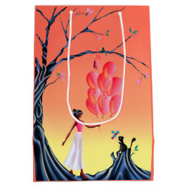 Niedliche Ballerina und Cat Night Sky Mittlere Geschenktüte