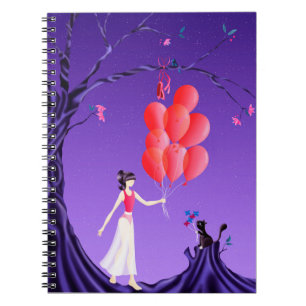 Niedliche Ballerina und Cat Night Sky Notizblock