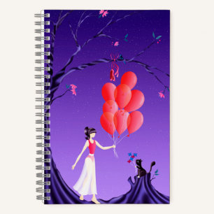 Niedliche Ballerina und Cat Night Sky Notizbuch
