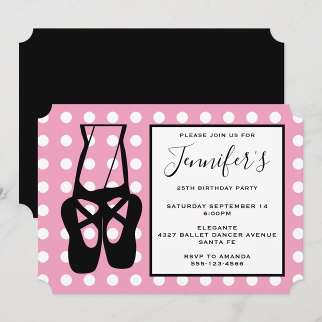 Niedliche Ballet Dancer Beine & Slippers Geburtsta Einladung (Vorne/Hinten)