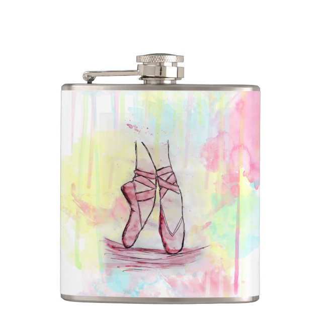 Niedliche Ballet Schuhskizze Wasserfarbe Handgezei Flachmann (Vorderseite)