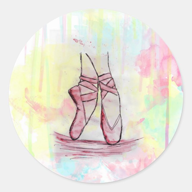 Niedliche Ballet Schuhskizze Wasserfarbe Handgezei Runder Aufkleber (Vorderseite)