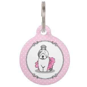 Niedliche Ballettprinzessin Alt-Englisch Sheepdog Haustiermarke