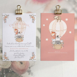 Niedliche Balloon Giraffe Sloth 1. Geburtstags Par Einladung