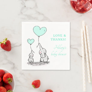Niedliche Balloons für grünes Herz Elephant Baby D Serviette