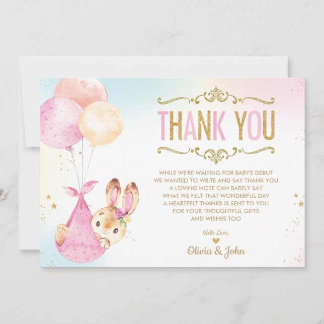 Niedliche Balloons Girl Babydusche Sprinkle Dankeskarte (Vorderseite)