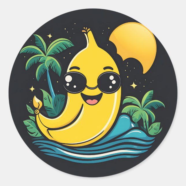 Niedliche Banane mit Sonnenbrille Runder Aufkleber (Vorderseite)
