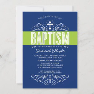 NIEDLICHE BAPTISM elegante Wirbel fett blaugrün Einladung