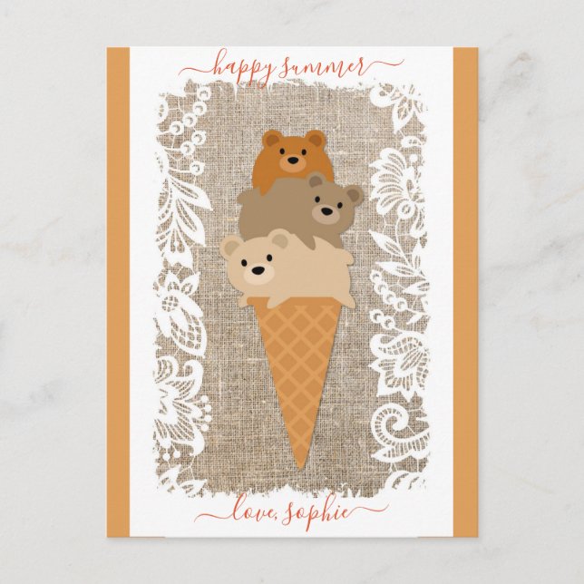 Niedliche Bären Eiscreme Cone Happy Summer Postkarte (Vorderseite)