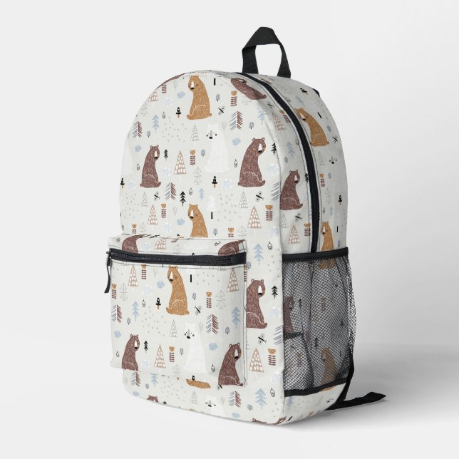Niedliche Bären im Holzmuster Bedruckter Rucksack (Rückseitige Ecke Rechts)