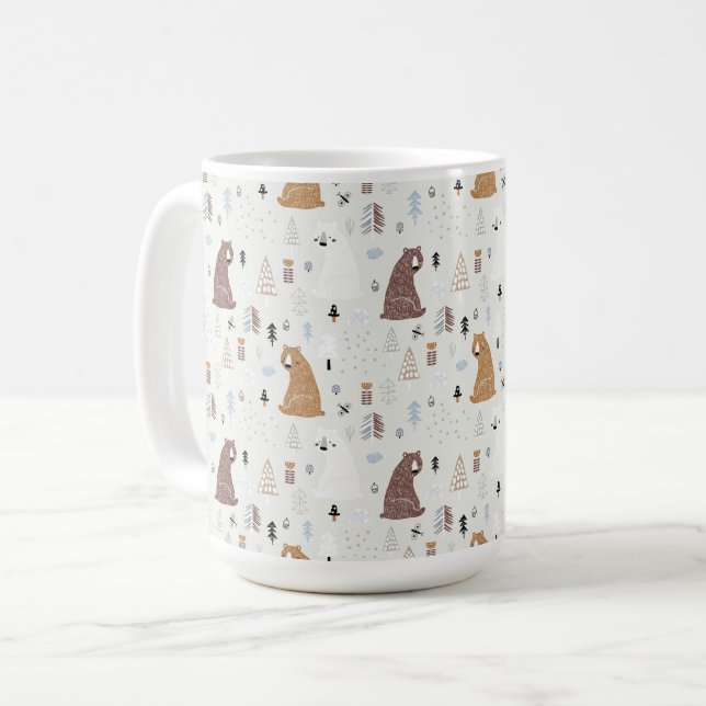 Niedliche Bären im Holzmuster Kaffeetasse (Vorderseite Links)