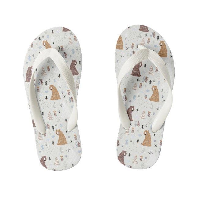 Niedliche Bären im Holzmuster Kinderbadesandalen (Fußbett)