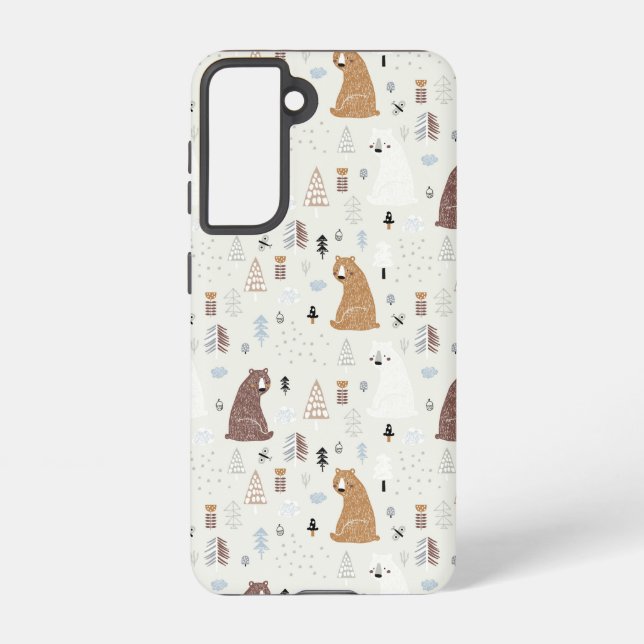 Niedliche Bären im Holzmuster Samsung Galaxy Hülle (Rückseite)