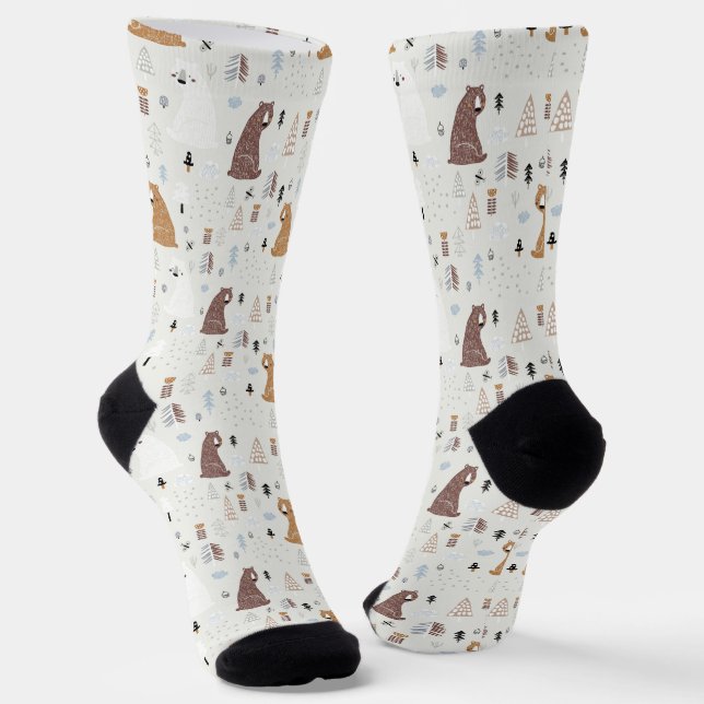 Niedliche Bären im Holzmuster Socken (Gewinkelt)
