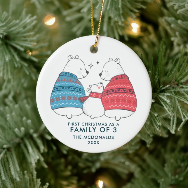 Niedliche Bären Personalisiert 1. Weihnachten als  Keramik Ornament (Baum)
