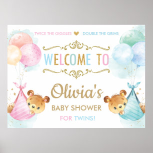 Niedliche Bären Twins Boy Girl Babydusche Begrüßun Poster