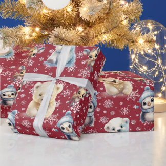 Niedliche Bären und Pinguine Weihnachtswackelpapie Geschenkpapier