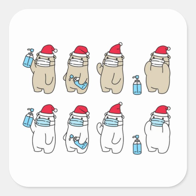 Niedliche Bären Weihnachtsmütze Quadratischer Aufkleber (Vorderseite)