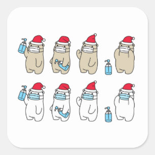 Niedliche Bären Weihnachtsmütze Quadratischer Aufkleber