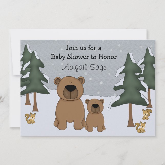 Niedliche Bären Winter Woodland Kinderdusche Einla Einladung (Vorderseite)