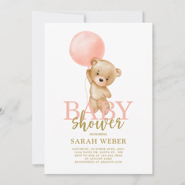 Niedliche Bärenballon Babydusche Einladung (Vorderseite)