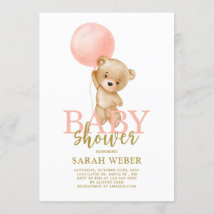 Niedliche Bärenballon Babydusche Einladung
