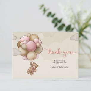Niedliche Bärenballons braun rosa beige Danke Begleitkarte