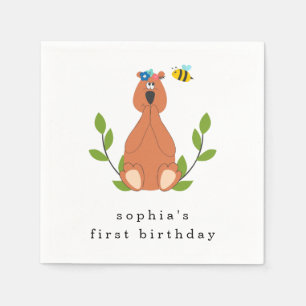 Niedliche Bärenbiene erste Geburtstagsparty Serviette