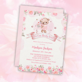 Niedliche Bärenflora Girls Kinderdusche Einladung