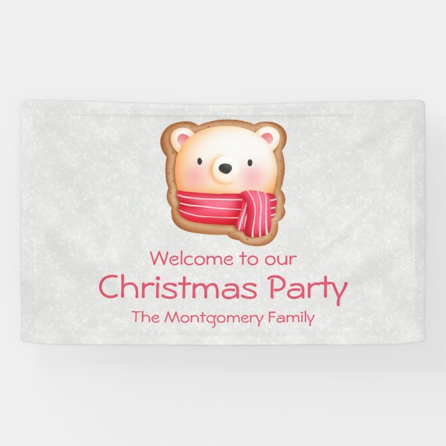 Niedliche Bärenfront Red Scarf & Rosy Cheeks Weihn Banner (Horizontal)
