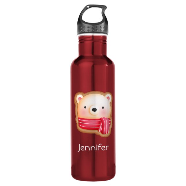 Niedliche Bärenfront Red Scarf & Rosy Cheeks Weihn Edelstahlflasche (Vorderseite)