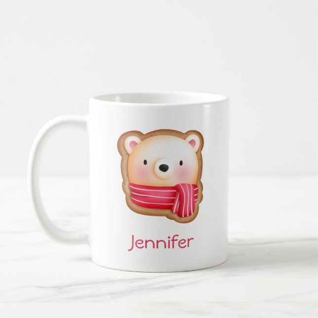 Niedliche Bärenfront Red Scarf & Rosy Cheeks Weihn Kaffeetasse (Links)