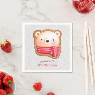 Niedliche Bärenfront Roter Scarf & Rosy Cheeks Geb Serviette