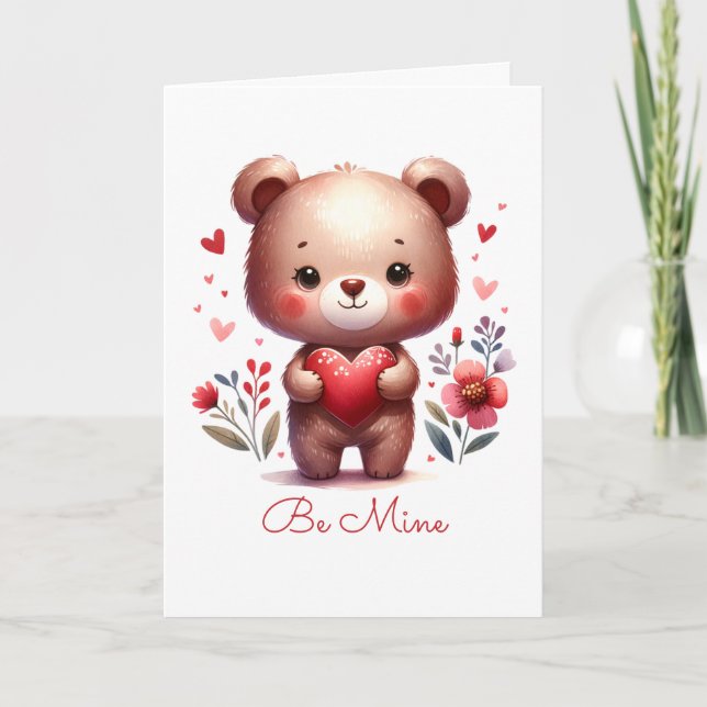 Niedliche Bärenherz-benutzerdefinierte Valentinsta Dankeskarte (Vorderseite)