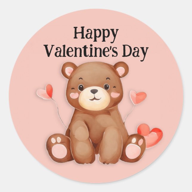 Niedliche Bärenherzen Balloons glücklich Valentins Runder Aufkleber (Vorderseite)