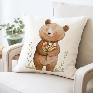 Niedliche Bärenholz Blume Kissen, Teddy Kissen