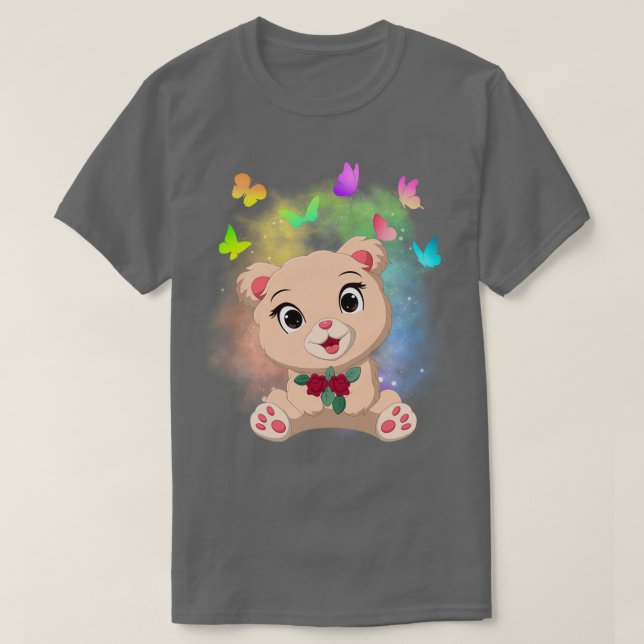 Niedliche Bärenmagie-Farben und Schmetterlingsfarb T-Shirt (Design vorne)