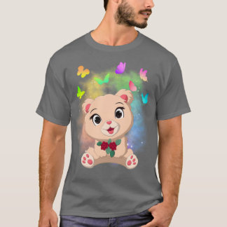 Niedliche Bärenmagie-Farben und Schmetterlingsfarb T-Shirt