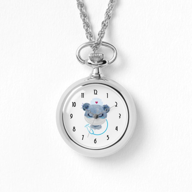 Niedliche Bärennahrung mit einer medizinischen Mas Armbanduhr (Vorderseite)