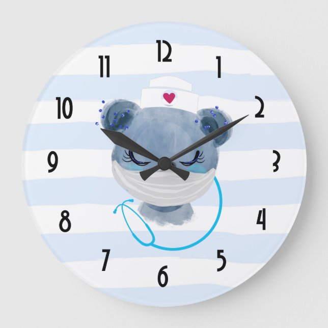 Niedliche Bärennahrung mit Schutzmaske Große Wanduhr (Vorderseite)