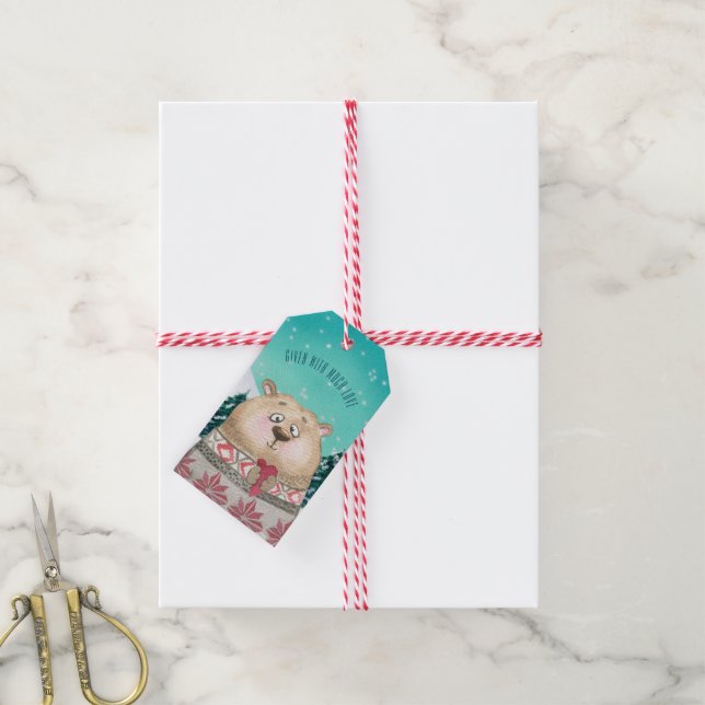 Niedliche Bärenschneeszene mit Weihnachten der Lie Geschenkanhänger (Mit Garn)