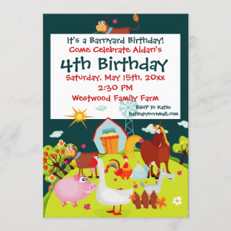 Niedliche Barnyard Farm Animals Geburtstag Einladu Einladung