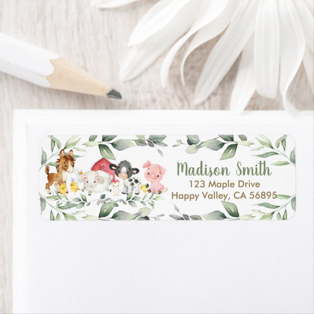 Niedliche Barnyard Farm Animals Grüne Rücksendeadr (Insitu)